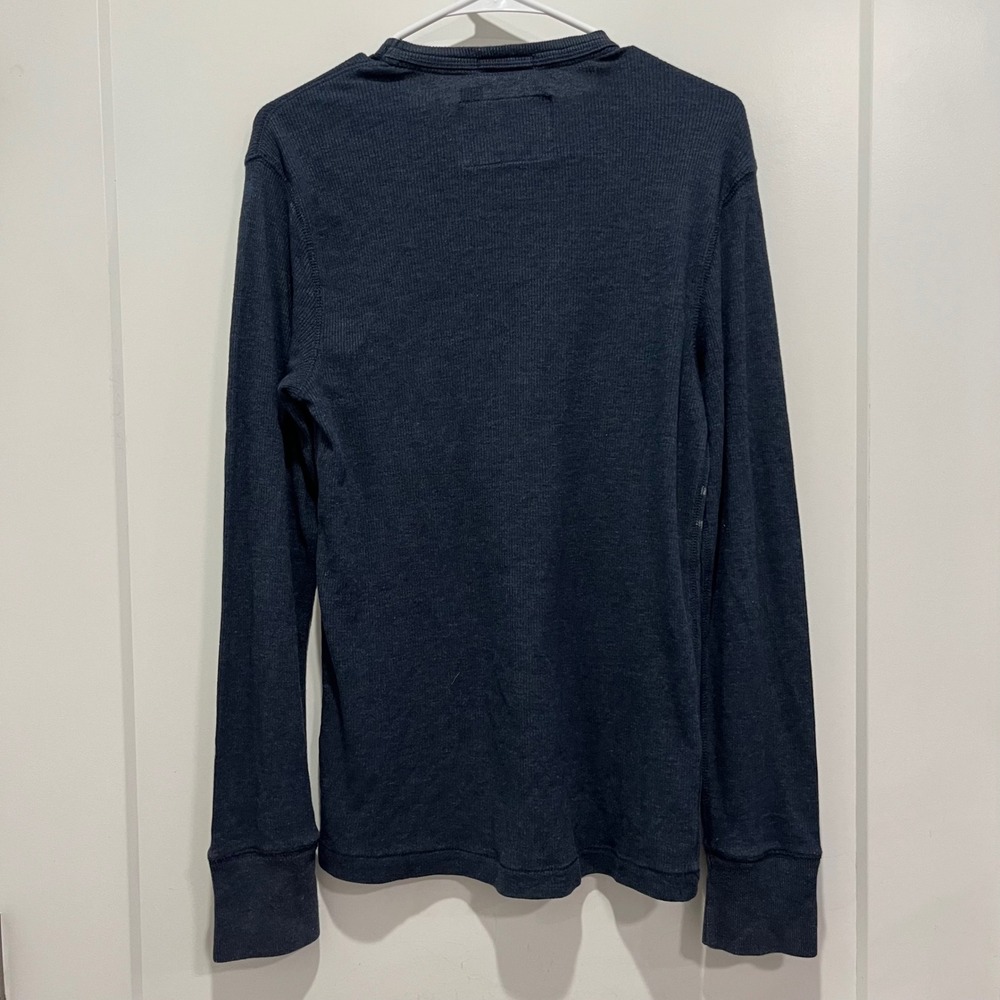 American Eagle Mens Navy Blue Waffle Knit Thermal Graphic Long Sleeve Shirt M